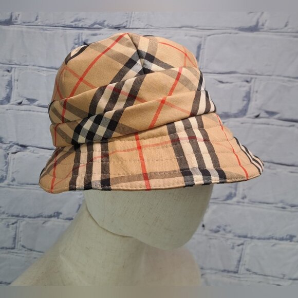 Vintage Burberry Women's Hat Nova Check Bucket Hat 60s 50s Size Medium 7" - Picture 1 of 16